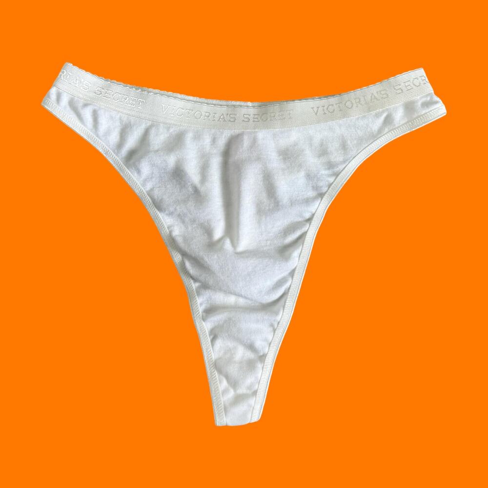 90's vintage white cotton logo hi cut thong LARGE victoria's secret *deadstock*